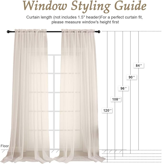 OVZME Cream Sheer Curtains 84 Inches Long 2 Panels Set, Light Filtering Sheer Curtains for Living Room Bedroom 59 Inch Extra Wide, Modern Voile Filmy Rod Pocket Window Drapes, 59Wx84L Inches