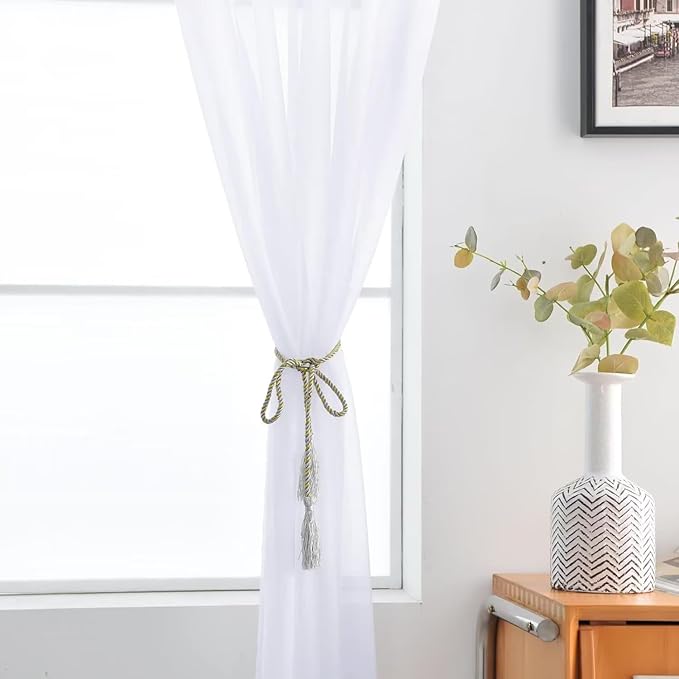 SpaceDresser Optical White Sheer Curtains 4 Panels Rod Pocket Semi-Sheer Curtain 54 Inches Long Light Filtering Voile Window Drapes for Bedroom Living Room Kitchen, Each 52W x54L