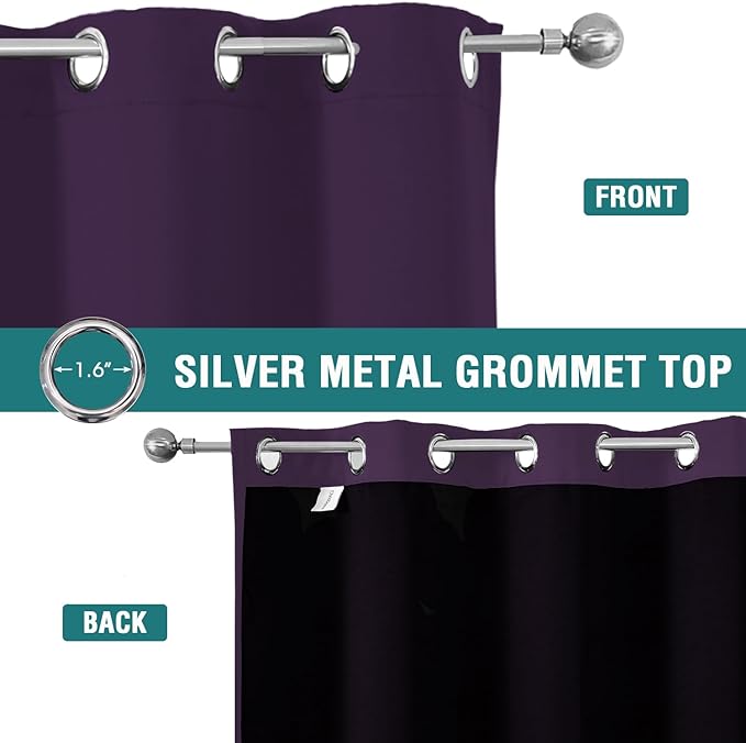ChrisDowa 100% Blackout Curtains for Bedroom with Black Liner, 2 Thick Layers Total Blackout Thermal Insulated Grommet Long Window Curtains 2 Panels Set (Royal Purple, 52 x 95 Inch)