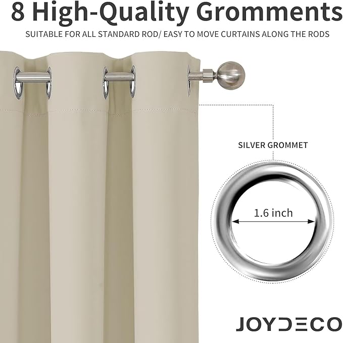 Joydeco Blackout Curtains 108 Inches Long 2 Panels Set, Thermal Insulated Long Curtains& Drapes 2 Burg, Room Darkening Drapes for Bedroom Living Room Window (Light Beige, W37 x L108 Inch)