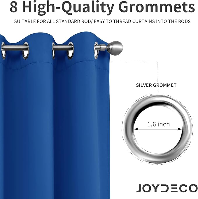Joydeco Blackout Curtains 108 Inches Long 1 Panel, Thermal Insulated Long Curtains& Drapes 1 Piece, Room Darkening Grommet Drapes for Living Room Bedroom Window (W70 x L108 Inch, Royal Blue)