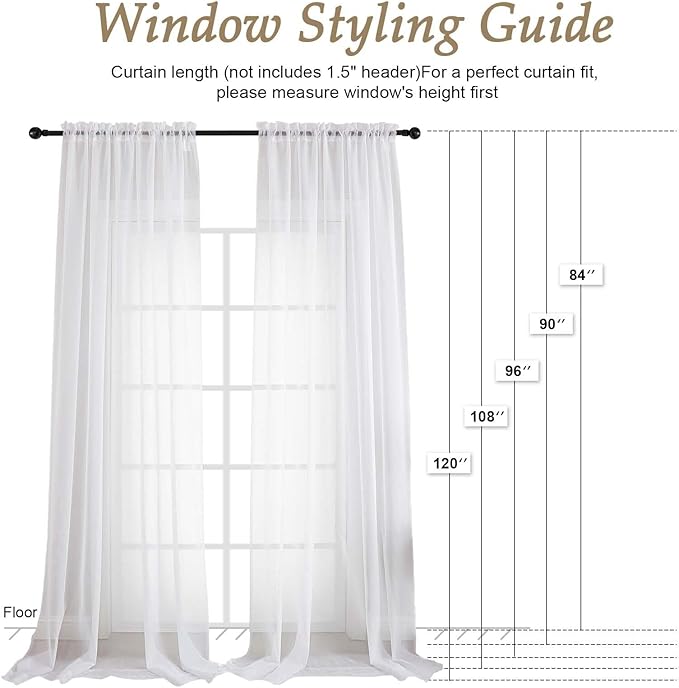 OVZME White Sheer Curtains 120 Inches Long 2 Panels Set, 59 Inch Extra Wide Soft Airy Lightweight Sheer White Curtains for Living Room, Farmhouse Voile Filmy Rod Pocket Drapes, 59Wx120L Inches