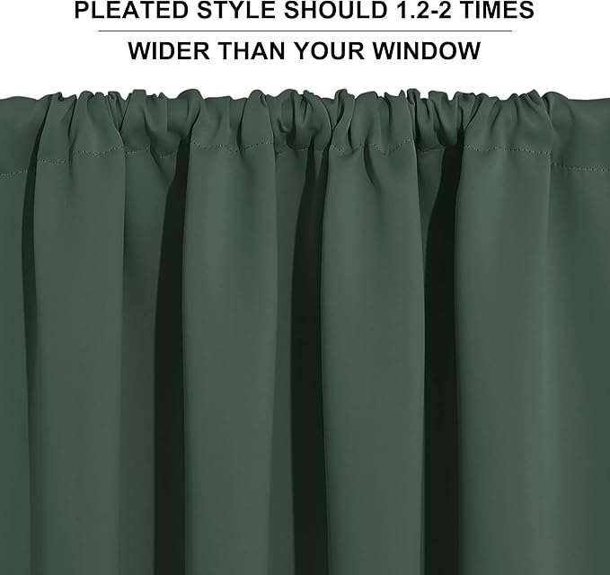 RYB HOME Blackout Curtains for Bedroom Living Room 63 inches Long, Thermal Insulated Privacy Rod Pocket Drapes for Nursery Office Home Theater, Width 42 by Length 63, Dark Green, 2 Panels