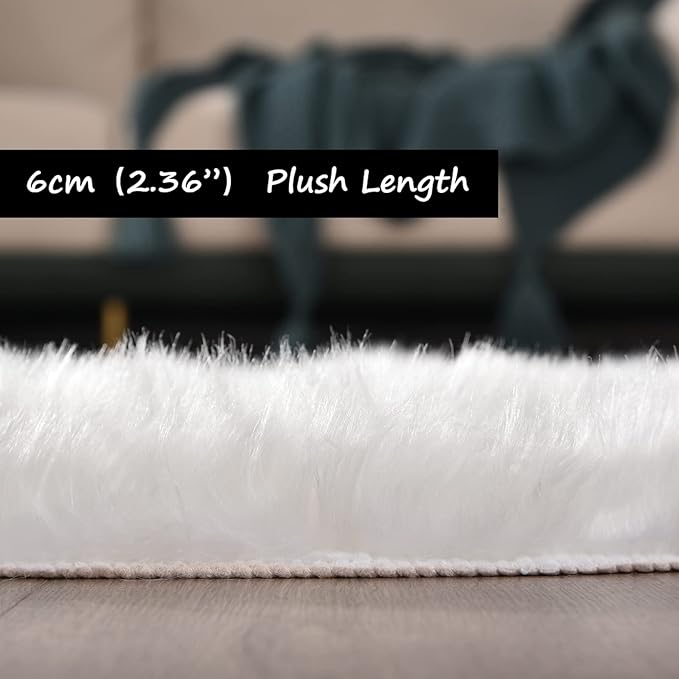 Goolela White Fluffy Fuzzy Rug 3x5 Faux Fur Sheepskin Rug for Bedroom Bedside Furry Carpet for Living Room Soft Rectangle