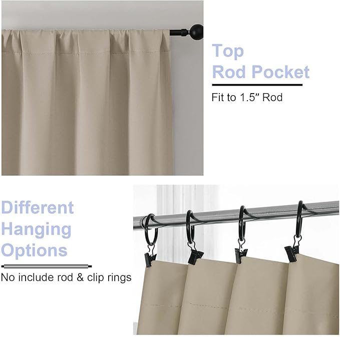 Simplebrand Ava Biscotti Beige Short Blackout Curtains for Bedroom 45 Inches Long 2 Panels Set, Solid Thermal Insulated, Energy Saving Window Treatment Curtains Blackout Drapes, W40 x L45 Inch