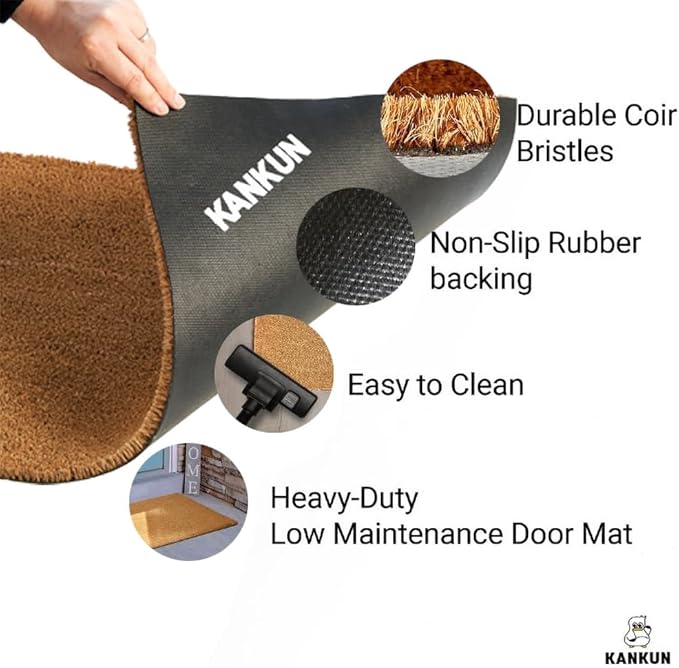 KANKUN Coco Coir Door Mat with Heavy Duty Backing, Welcome Doormat (17" x 30"), Doormat Entrance (Welcome1-1Pack)
