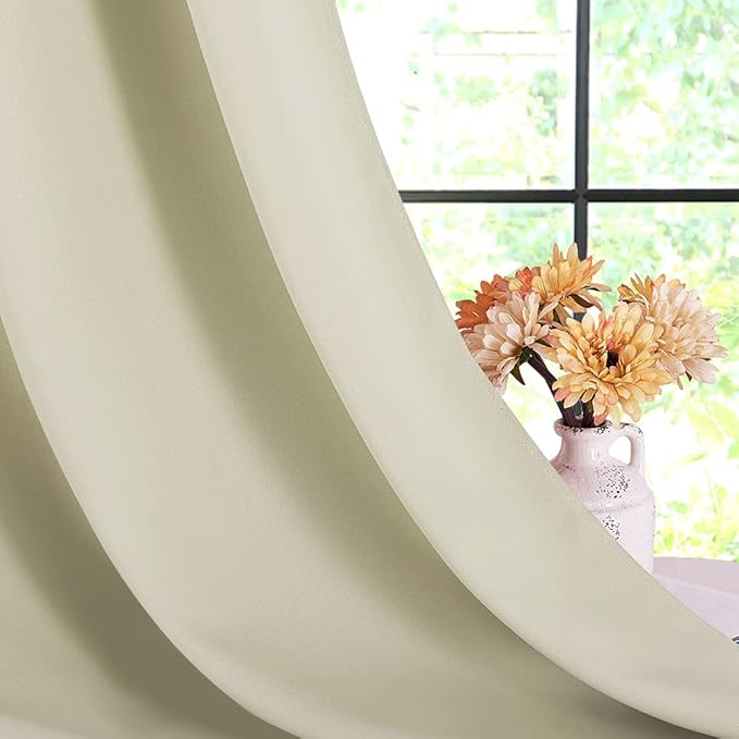NICETOWN Blackout Beige Curtains and Drapes, Beigs, Set of 2, W34 x L40, Window Treatment Thermal Insulated Solid Grommet Blackout Draperies for Kitchen/Cafe