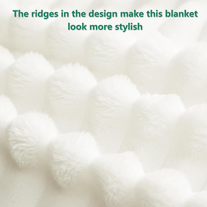 HIMEET Off White Ribbed Throw Blanket for Couch - 300GSM Lightweight Soft Fleece Blanket for Women, Cozy Blankets for Mothers Gifts, Striped Spring Home Room Decor, Off White, 50x60 Inches