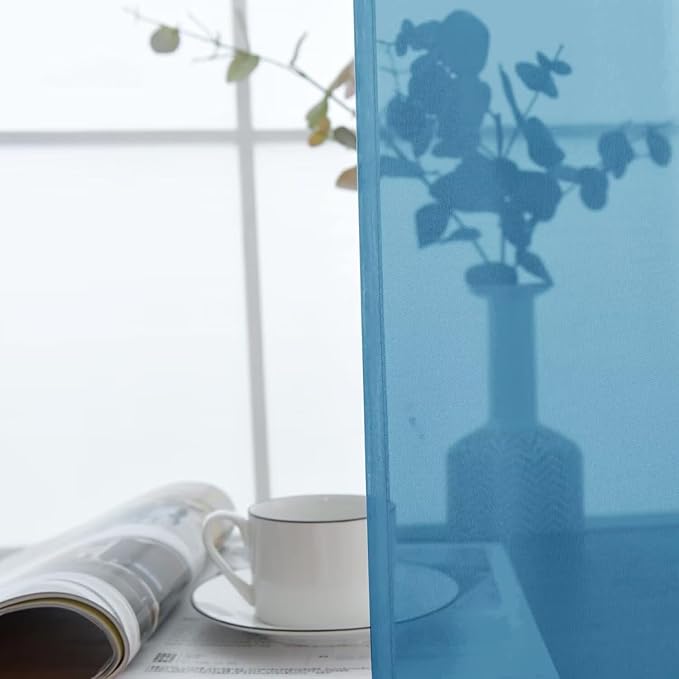 SpaceDresser Basic Rod Pocket Sheer Voile Window Curtain Panels Blue 1 Pair 2 Panels 52 Width 108 Inch Long for Kitchen Bedroom Children Living Room Yard（Blue, 52W x 108L）