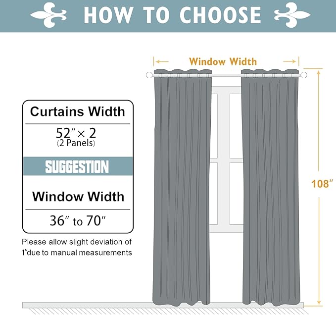 ChrisDowa Room Darkening Curtains 108 Inches Long 2 Panels Set for Living Room, Grommet Thermal Insulated Blackout Curtains for Bedroom (Greyish White, 52 x 108 Inch)