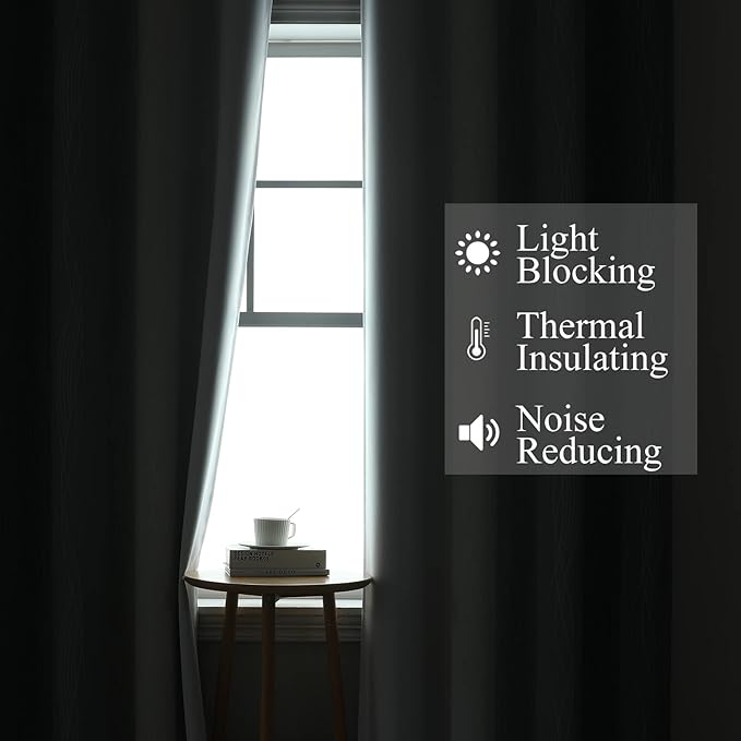 Estelar Textiler Full Room Darkening Greyish White and Grey Blackout Curtains 63 Inch Length 2 Panels Set, Ombre Thermal Insulated Full Light Blocking Grommet Gray Blackout Drapes for Bedroom, 42Wx63L