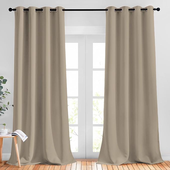 NICETOWN Blackout 102 inch Curtains for Living Room, Grommet Thermal Insulated Room Darkening Curtains for Bedroom/Living Room, 2 Panels, W52 x L102, Taupe