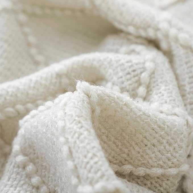 BOURINA Beige Throw Blanket 50x60 Inches Throw Textured Solid Soft Sofa Couch Decorative Knit Blanket