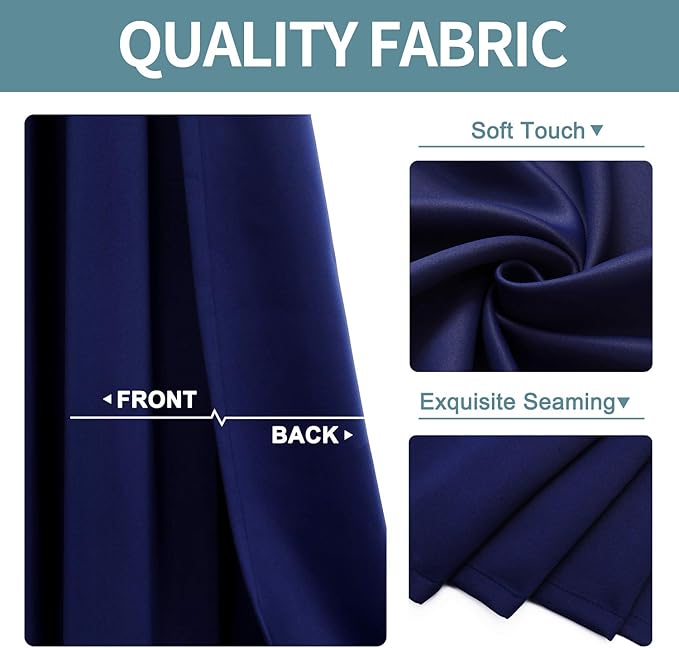 ChrisDowa Grommet Blackout Curtains for Bedroom and Living Room - 2 Panels Set Thermal Insulated Room Darkening Curtains (Navy Blue, 52W x 63L)