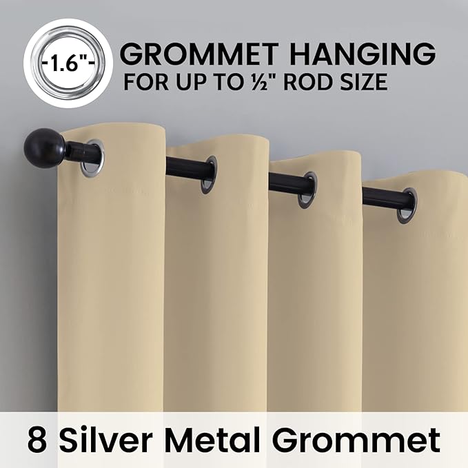 SimpleHome 100% Blackout Curtains for Bedroom,Thermal Insulated Grommet Window Drapes Room Darkening Beige Curtains for Living Room with Black Back,52 x 63 Inch,2 Panels