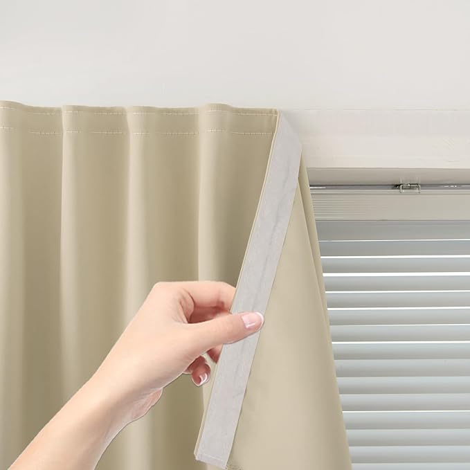 Self Adhesive Portable Blackout Curtains for Bedroom Easy to Install Window Thermal Lnsulated Kitchen Room Darkening Small Window Curtains, 47" W X 84" L, Beige, 1 Panel