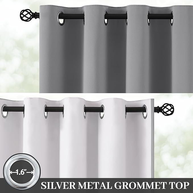Yakamok 100% Blackout Curtain Panels 63 inches Cold and Light Blocking Drapes for Nursery, 2 Thick Layers Thermal Insulated Draperies (2 Pieces, 50 Wide Each Panel, Dove Grey/White Backing)