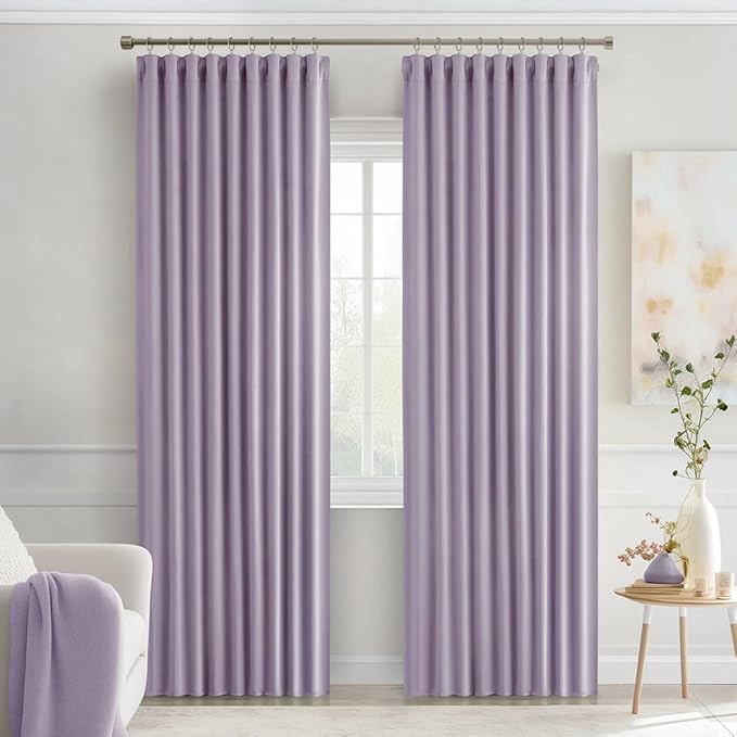 MIULEE Lilac Back Tab Blackout Curtains 90 Inches Long 2 Panels Set for Living Room Bedroom Privacy, Rod Pocket/Pinch Pleat Thermal Insulated Room Darkening Pleated Light Blocking Drapes