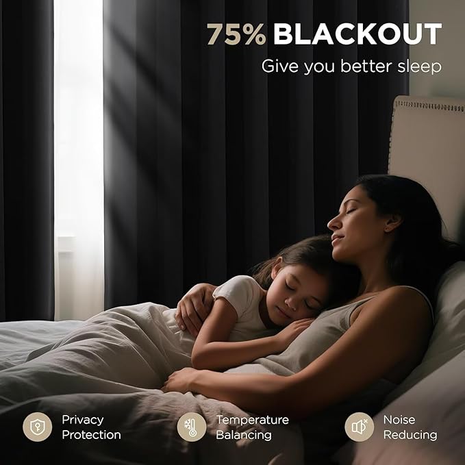 Joydeco Blackout Curtains 108 Inch Long 2 Panels Set, Black Curtains with Grommet, Room Darkening Thermal Insulated Long Drapes for Living Room Bedroom Window (Black, W52 x L108 Inch)