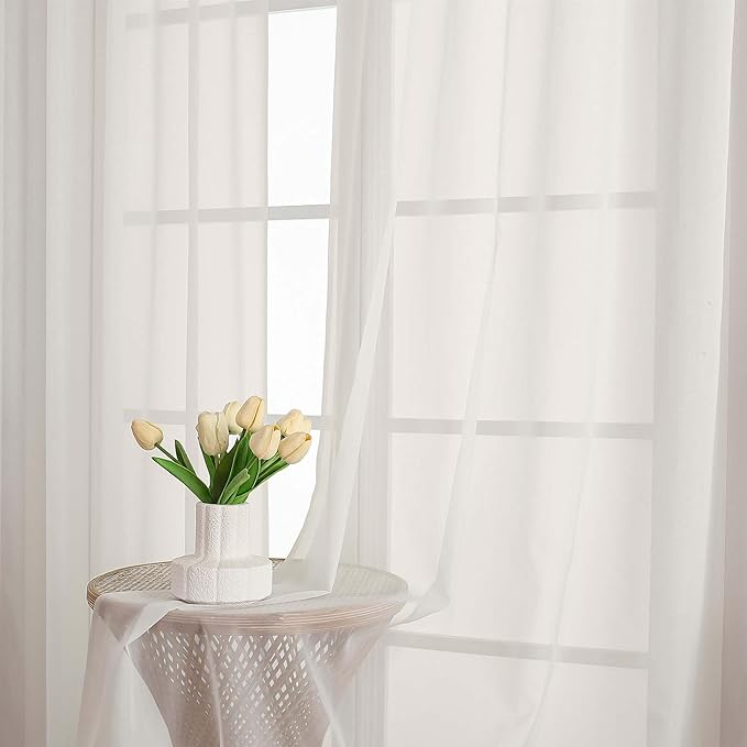 OVZME Ivory Sheer Curtains 72 Inches Long 2 Panels Set, Light Filtering Sheer Curtains for Living Room Bedroom 59 Inch Extra Wide, Modern Voile Filmy Rod Pocket Window Drapes, 59Wx72L Inches