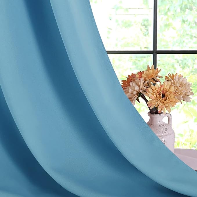 NICETOWN Blackout Curtains for Bedroom, Teal Blue, 42 W by 80 L, Set of 2, Thermal Insulated Curtains & Drapes with Grommet Top for Living Room, Privacy Window Treatment Draperies