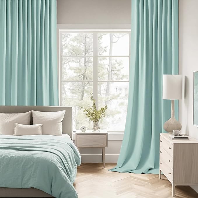 MIULEE Aqua Back Tab Blackout Curtains 90 Inches Long 2 Panels Set for Living Room Bedroom Privacy, Rod Pocket/Pinch Pleat Thermal Insulated Room Darkening Pleated Light Blocking Drapes
