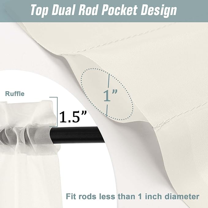 Ivory Sheer Curtains 120 Inches Long 2 Panels, Extra Long Light Filtering Modern Window Curtains for Sliding Glass Door, Rod Pocket Voile Drapes for Living Room Bedroom, 2x42Wx120L Inches