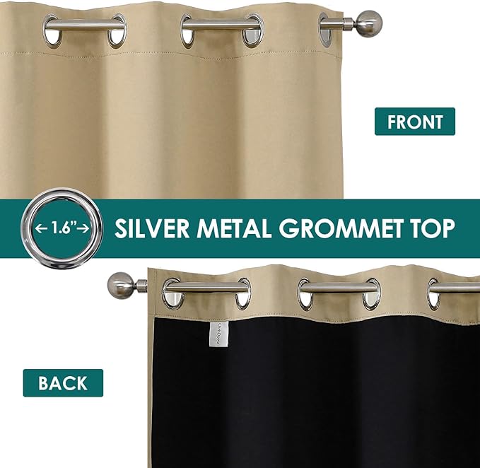 ChrisDowa 100% Blackout Curtains 90 inch Long for Bedroom with Black Liner, 2 Thick Layers Total Blackout Thermal Insulated Grommet Long Window Curtains 2 Panels Set (Beige, 52 x 90 Inch)