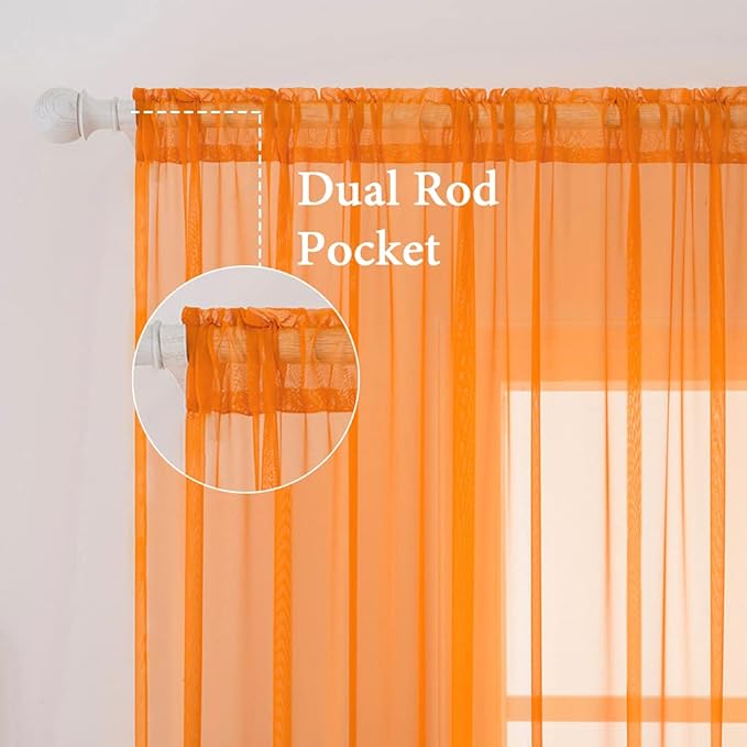 MIULEE 2 Panels Solid Fall Color Sheer Window Curtains Elegant Window Voile Panels/Drapes/Treatment for Bedroom Living Room (54X54 Inches Orange)