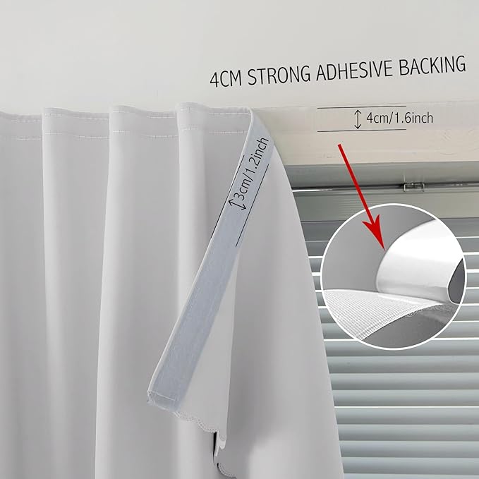 Blackout Curtains for Bedroom Sticky Curtain Blackout Window Cover Self Adhesive Curtains Rod No Drillng, 59" W X 71" L, Light Grey, 1 Panel