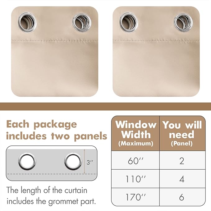 MIULEE Room Darkening Extra Long Curtains Thermal Insulated Drapes Solid Window Treatment Set Grommet Top Light Blocking Blackout Curtain for Living Room/Bedroom 2 Panels 52 x 120 inch Beige