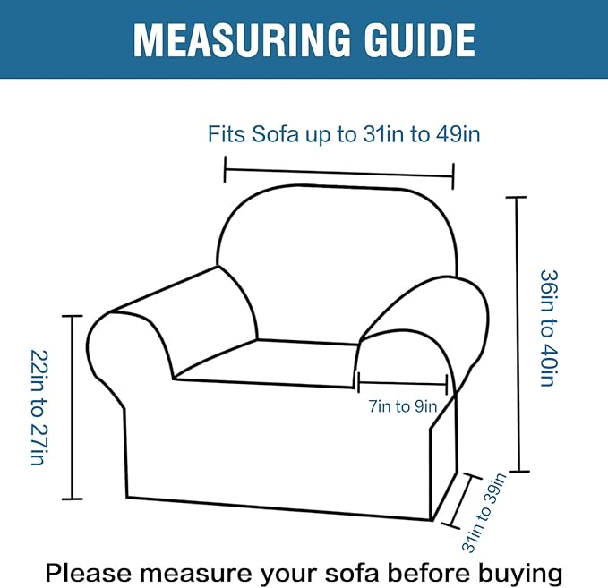 H.VERSAILTEX Stretch Velvet Armchair Cover Couch Covers 1 Cushion Chair Slipcover for Living Room Furniture Cover Crafted from Thick Comfy Rich Velour (Chair 31"-49", Ivory)