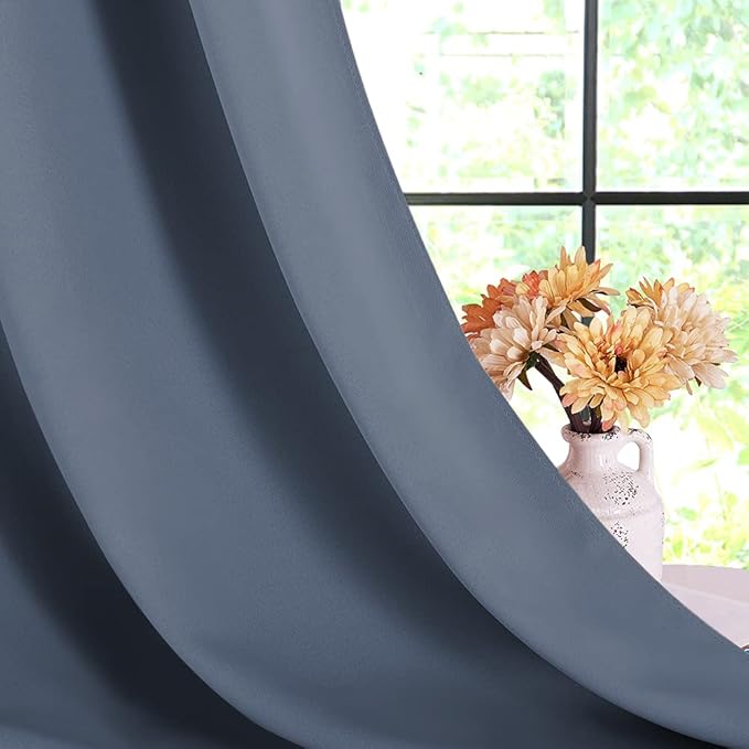 NICETOWN Blackout Draperies 60" W x 84" L Curtains for Kids Room, Window Treatment Thermal Insulated Solid Grommet Blackout Drape Panels for Bedroom (Stone Blue, Set of 2, 60 by 84 inches)