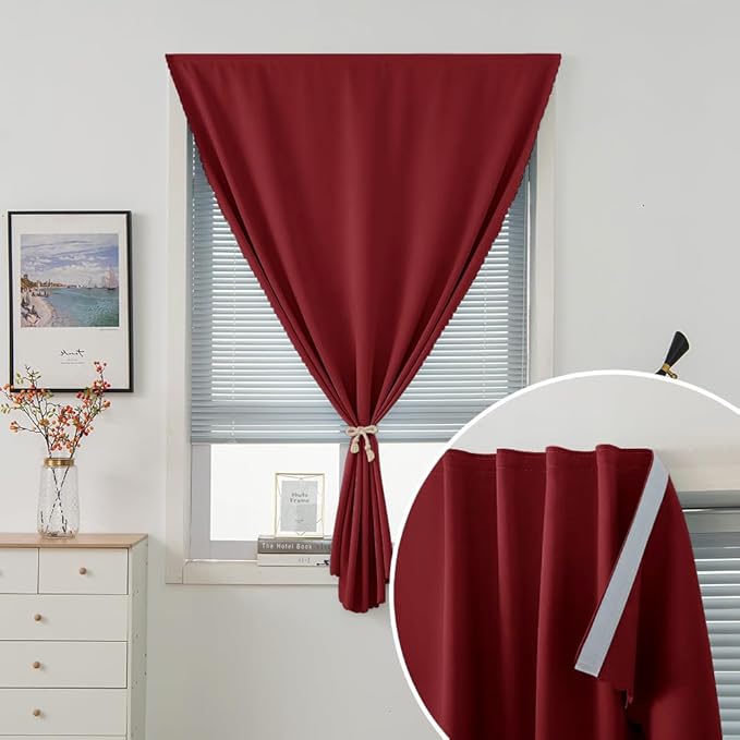 Self Adhesive Curtains, Stick Curtain Blackout Shades Window Cover Curtains for Living Room No Drilling, 47" W X 79" L, Burgundy, 1 Panel