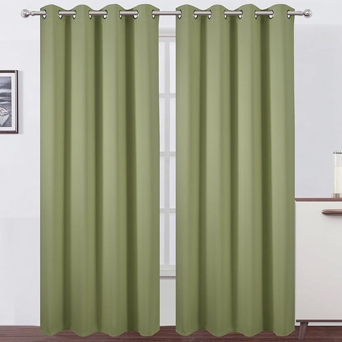 LEMOMO Blackout Curtains 52 x 84 inches Long Sage Green Curtains Set of 2 Panels Thermal Insulated Room Darkening Curtains for Bedroom