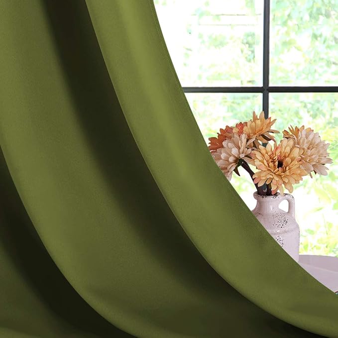 NICETOWN Blackout Curtains & Drapes for Bedroom, Olive Green, W34 x L48, Set of 2, Triple Weave Grommet Top Thermal Insulated Light Blocking Panels for Bathroom/Living Room