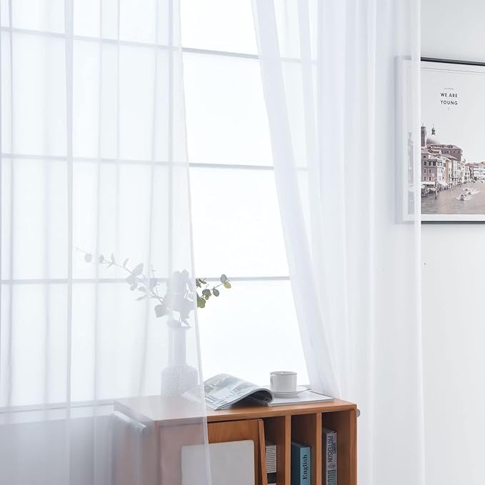 SpaceDresser Sheer White Curtains 4 Panels Rod Pocket Semi-Sheer Curtain 72 Inches Long Light Filtering Voile Window Drapes for Bedroom Living Room Kitchen, Each 52W x 72L