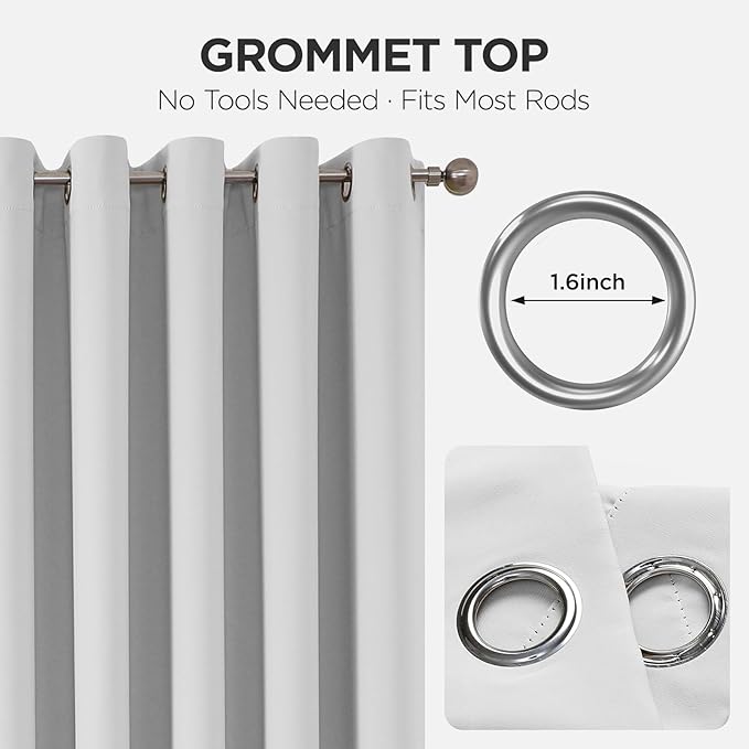 Joydeco Blackout Patio Sliding Door Curtains 96 Inches Long, Grommet Privacy Room Divider Curtains, Extra Wide Thermal Blackout Drapes for Bedroom Living Room (Greyish White, 70Wx96L, 1 Panel)