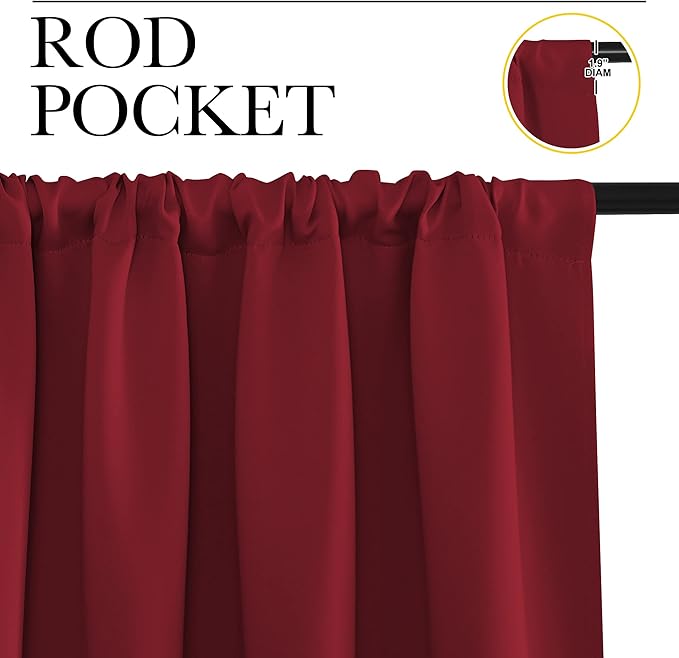 NICETOWN Blackout Curtains for Bedroom, Blackout Curtain Panels, Burgundy Red, 1 Pair, 70 by 63-inch, Window Treatment Energy Saving Thermal Insulated Solid Rod Pocket Blackout Drapes/Draperies