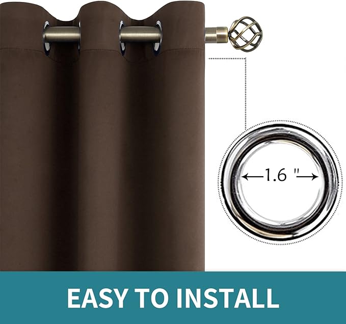 BGment Blackout Curtains for Living Room - Grommet Thermal Insulated Room Darkening Curtains for Bedroom, 2 Panels of 42 x 63 Inch, Brown