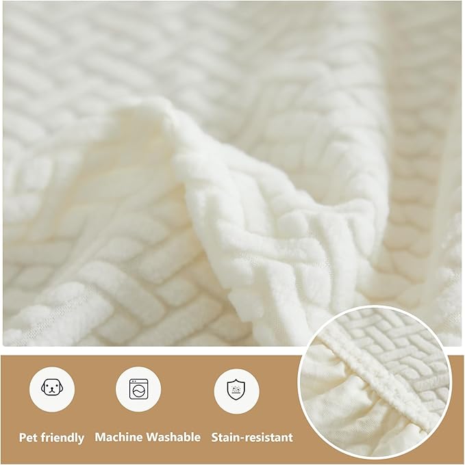 Couch Cushion Covers for Sofa Couch Covers Wear-Resistant Universal Sofa Cover Washable Stretch for Sectional Slipcovers (Texture-Cream White,Large Triple Seat Cover)