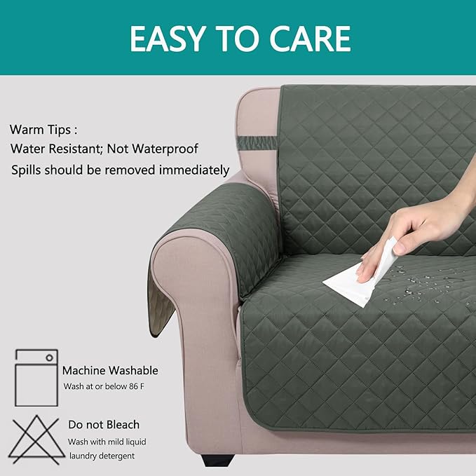 U-NICE HOME Reversible Oversized Chair Covers Quilted Water Repellent Pet Protectors with Elastic Straps(28''Armchair, Grey/Beige)