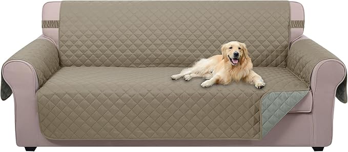 U-NICE HOME Large Sofa Cover Reversible Couch Cover for Dogs with Elastic Straps Water Resistant Furniture Protector for Pets Couch Cover for 4 Cushion Couch (Oversized Sofa, Khaki/Light Grey)