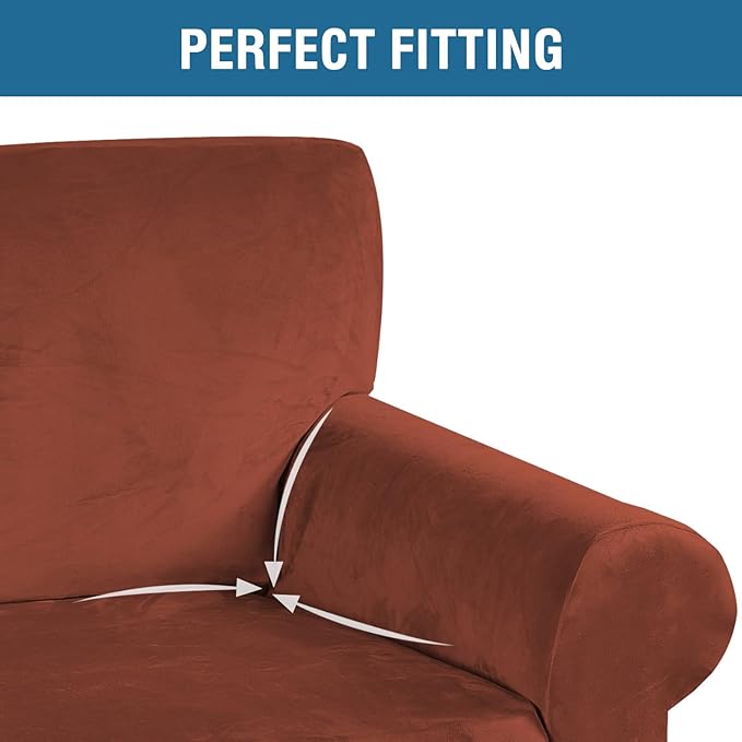 H.VERSAILTEX Stretch Velvet Armchair Cover Couch Covers 1 Cushion Chair Slipcover for Living Room Furniture Cover Crafted from Thick Comfy Rich Velour (Chair 31"-49", Rust)