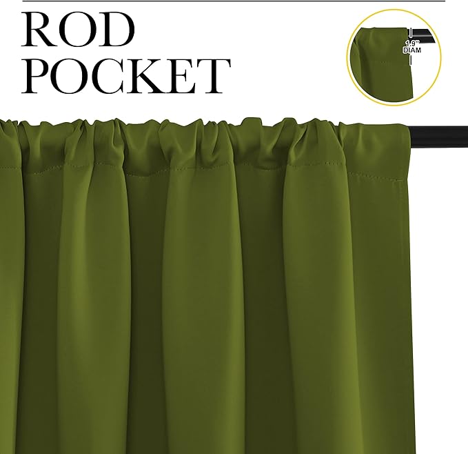 NICETOWN Window Curtains for Bedroom, Olive, 2 Panels, W42 x L48 -Inch, Home Decoration Thermal Insulated Rod Pocket Blackout Blinds & Drapes for Small Windows