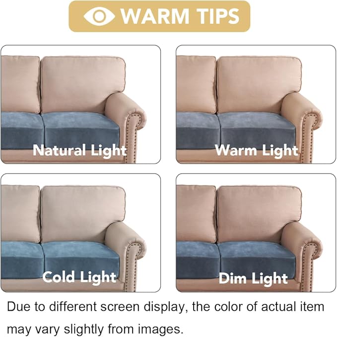 H.VERSAILTEX Velvet Stretch Couch Cushion Cover Plush Cushion Slipcover for Chair Loveseat Sofa Cushion Furniture Protector Seat Cushion Sofa Cover (2 Piece Large Sofa Cushion Covers, Stone Blue)