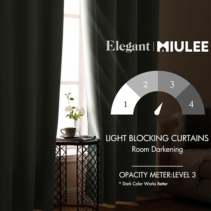 MIULEE Blackout Curtains for Bedroom Living Room Thermal Insulated Room Darkening Grommet Top Solid Light Blocking Drapery Set of 2 Window Panels 52 x 90 Inches Sage Green