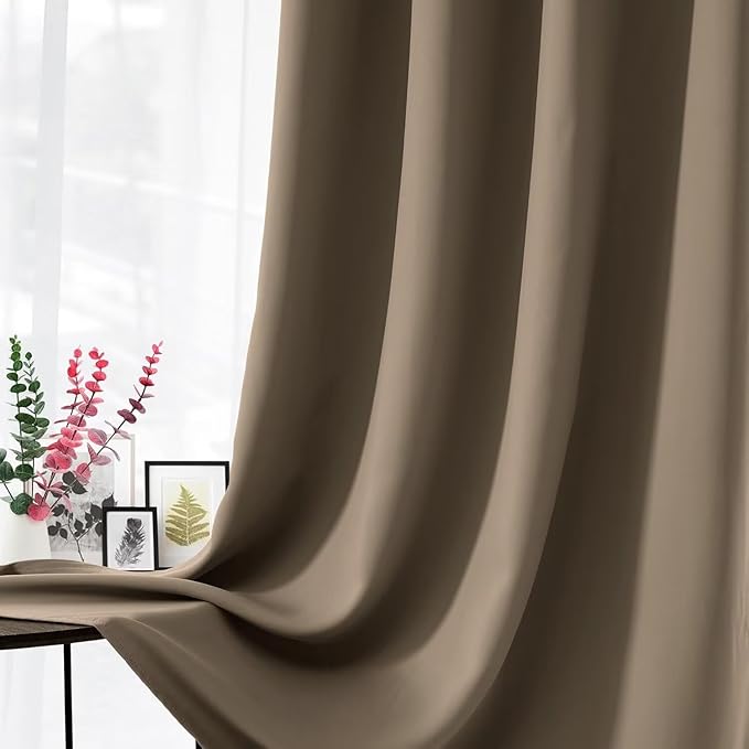 Joydeco Blackout Curtains for Bedroom 90 inch Long 2 Panels, Thermal Insulated Room Darkening Curtains with Grommets, Soft Window Drapes for Living Room (W52 x L90 Inch, Khaki)