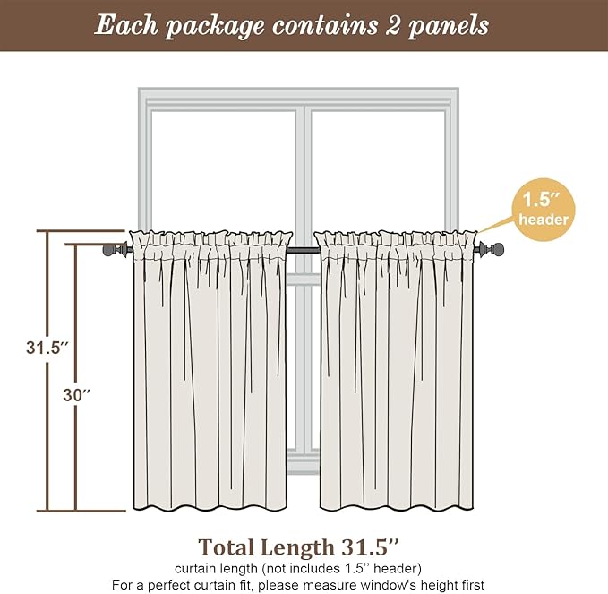 Chyhomenyc Orange Sheer Curtains 30 inch Length 2 Panels, Light Filtering Voile Rod Pocket Short Window Curtians for Bathroom Living Room Farmhouse Small Windows, 42Wx30L inches