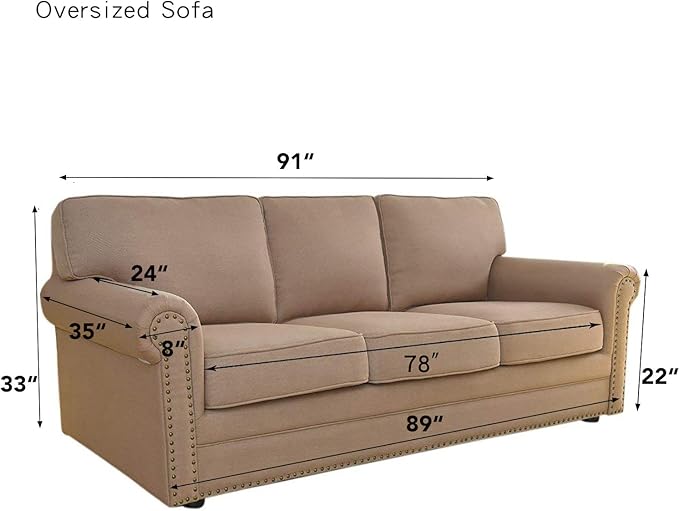 Easy-Going Stretch Oversized Sofa Slipcover 1-Piece Sofa Cover Furniture Protector Couch Soft with Elastic Bottom for Kids, Polyester Spandex Jacquard Fabric Small Checks Beige
